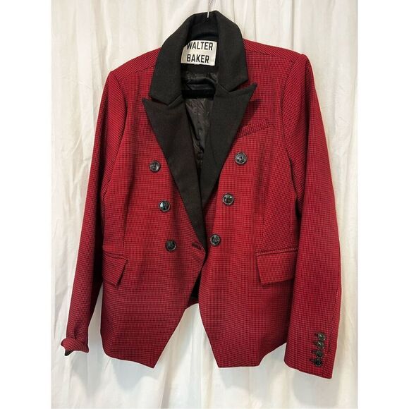 Walter Baker Women's Red Black Houndstooth Double Breasted Blazer Size Large J00 - Picture 1 of 4